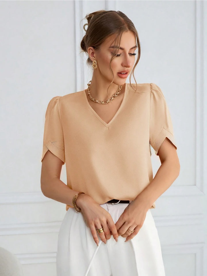 Damen V-Hals Blus med Puffärmar Mirla-Eva Jonsson