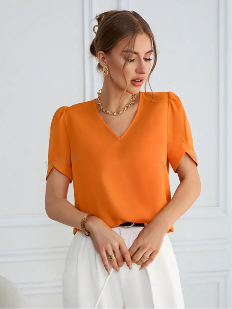 Damen V-Hals Blus med Puffärmar Mirla-Eva Jonsson