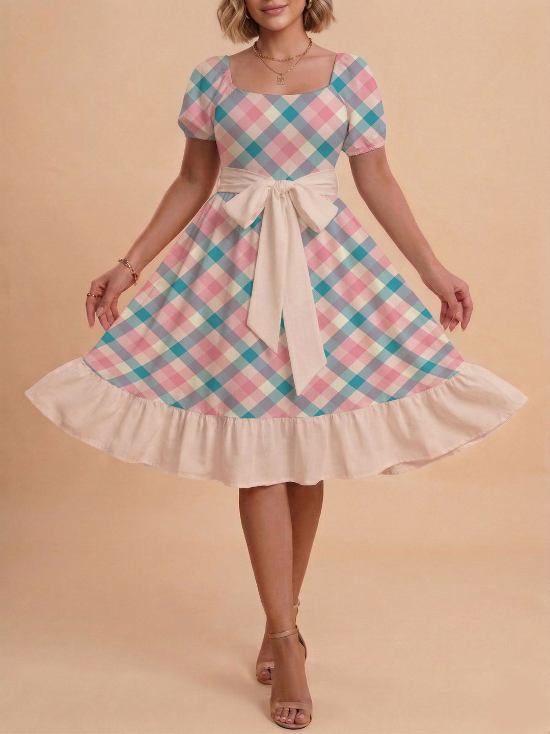 Damen Verspieltes Maxikleid mit Bärenmuster und taillierbarem Band Mirla-Eva Jonsson