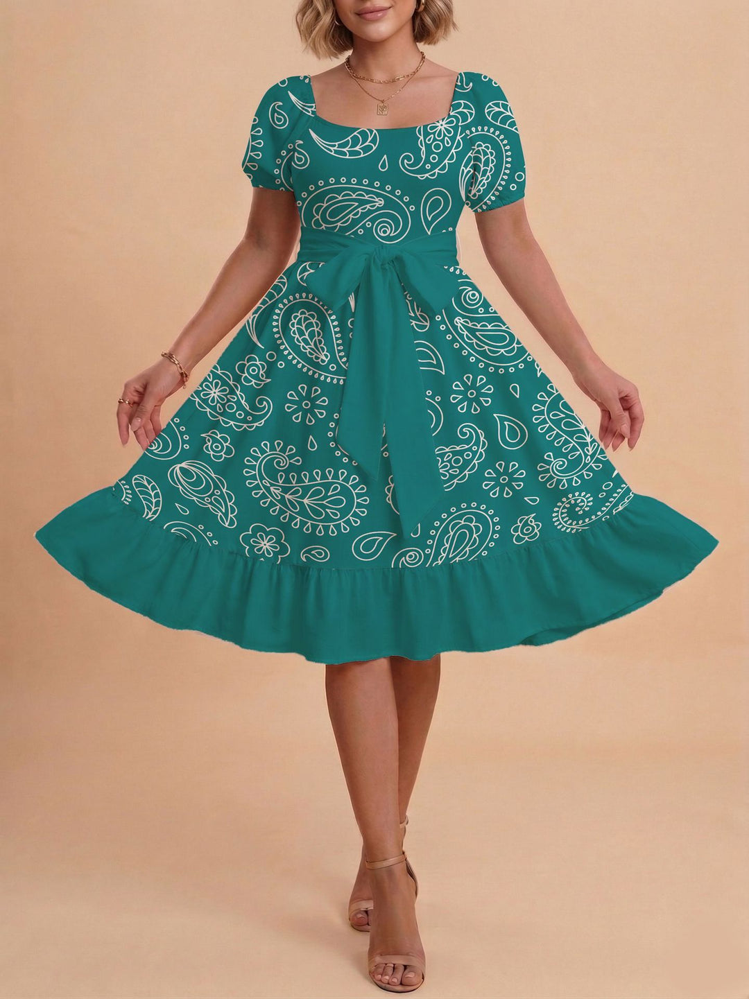 Damen Verspieltes Maxikleid mit Bärenmuster und taillierbarem Band Mirla-Eva Jonsson