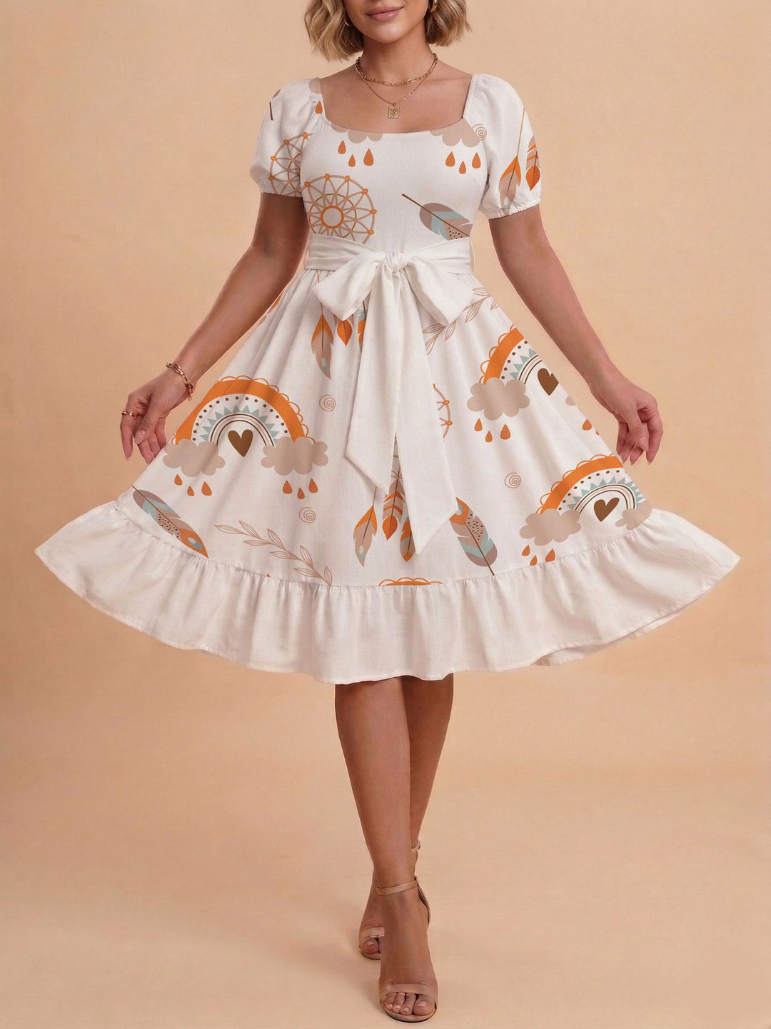 Damen Verspieltes Maxikleid mit Bärenmuster und taillierbarem Band Mirla-Eva Jonsson