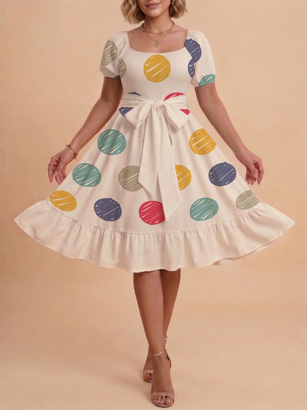 Damen Verspieltes Maxikleid mit Bärenmuster und taillierbarem Band Mirla-Eva Jonsson