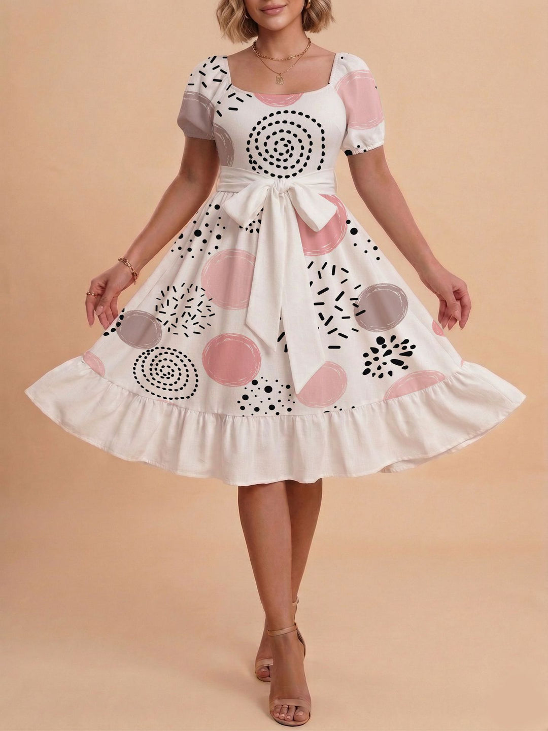 Damen Verspieltes Maxikleid mit Bärenmuster und taillierbarem Band Mirla-Eva Jonsson