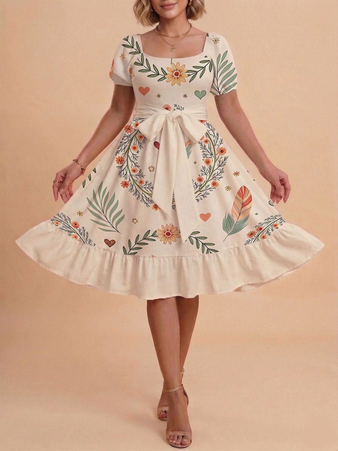 Damen Verspieltes Maxikleid mit Bärenmuster und taillierbarem Band Mirla-Eva Jonsson