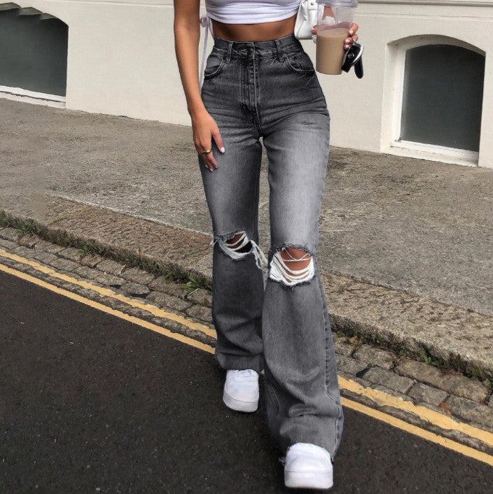 Damen Vintage Schlagjeans med moderiktiga slitdetaljer och hög midja Mirla-Eva Jonsson