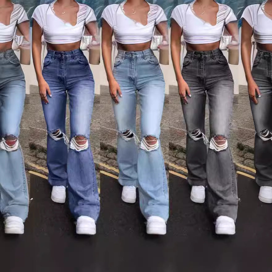Damen Vintage Schlagjeans med moderiktiga slitdetaljer och hög midja Mirla-Eva Jonsson