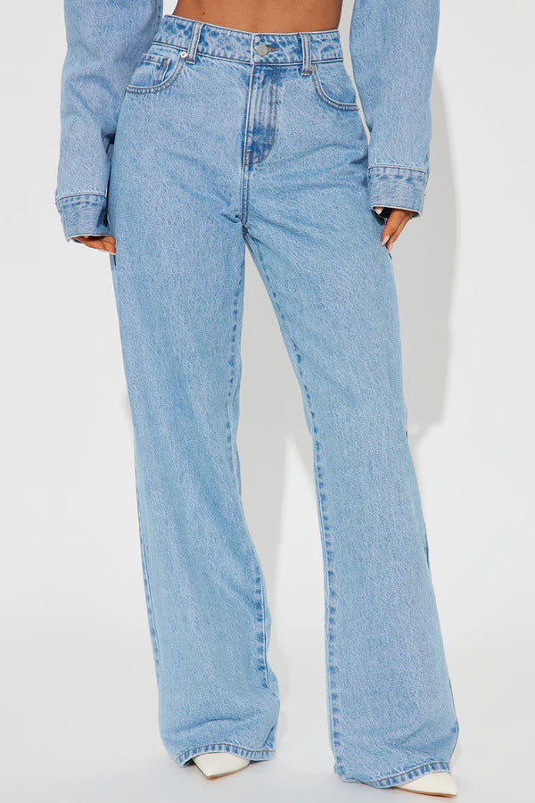 Damen Wide High-Waist Jeans med klassisk skärning och fransade fållar Mirla-Eva Jonsson