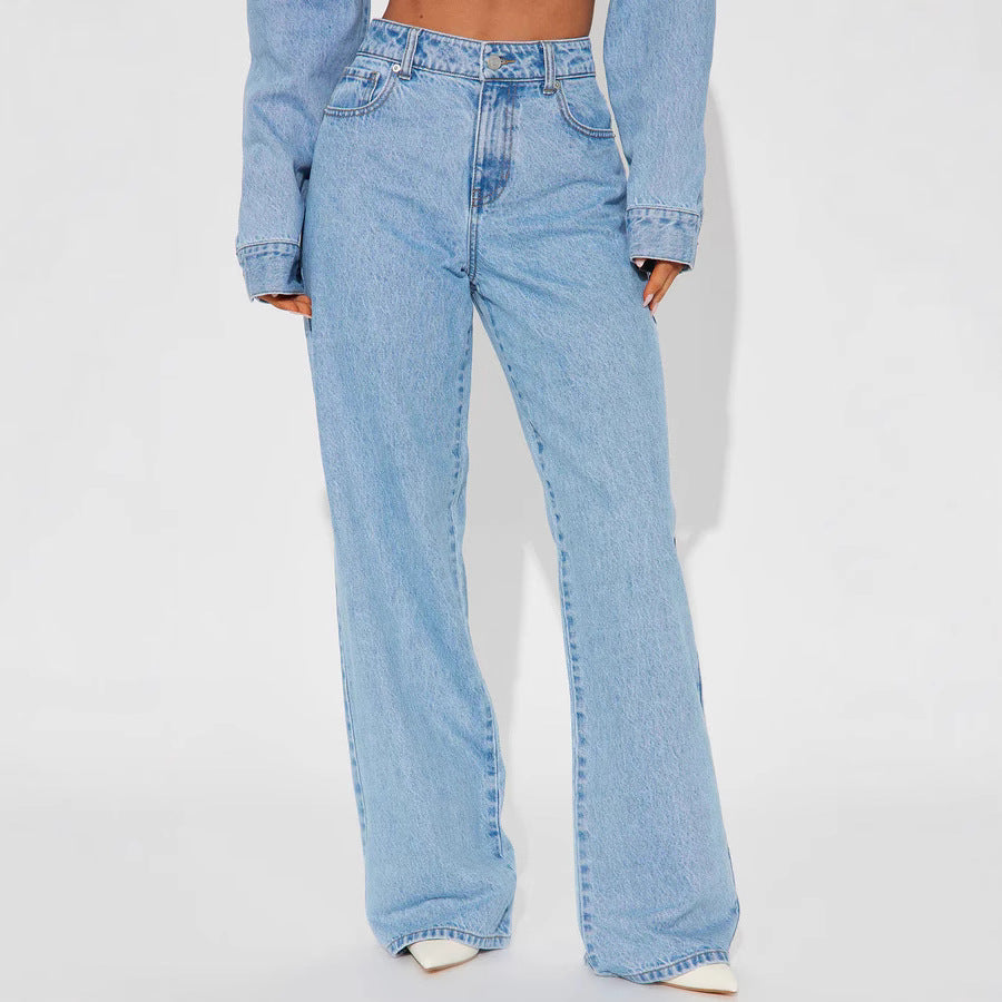 Damen Wide High-Waist Jeans med klassisk skärning och fransade fållar Mirla-Eva Jonsson
