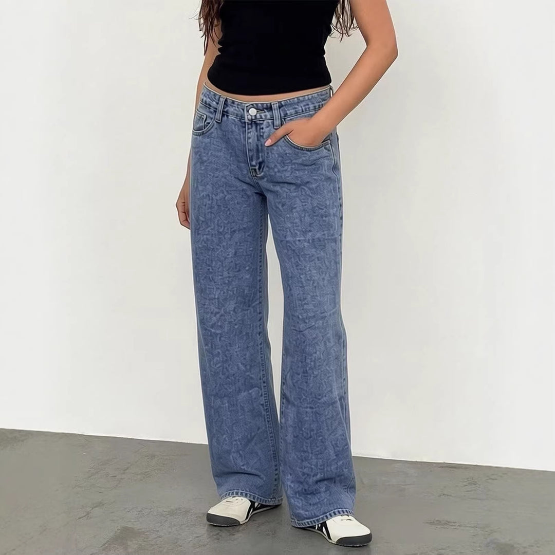 Damen Wide High-Waist Jeans med klassisk skärning och fransade fållar Mirla-Eva Jonsson
