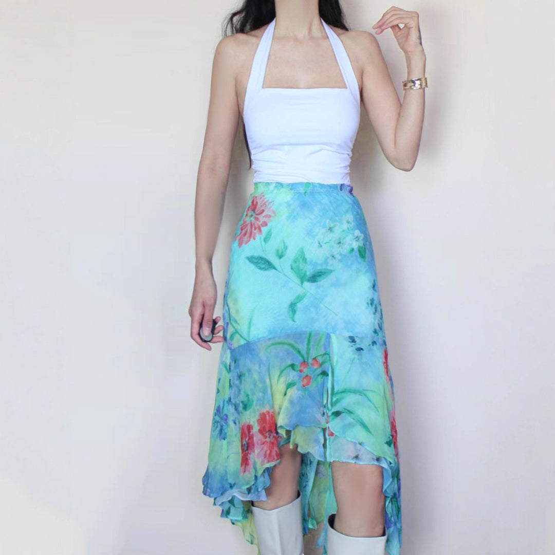 Damen Wrap skirt with floral design and voluminous ruffle hem Mirla-Eva Jonsson