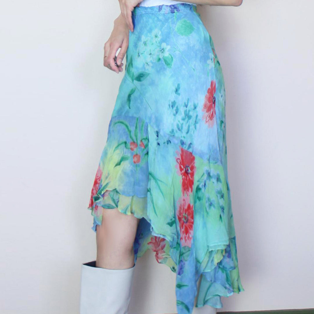 Damen Wrap skirt with floral design and voluminous ruffle hem Mirla-Eva Jonsson