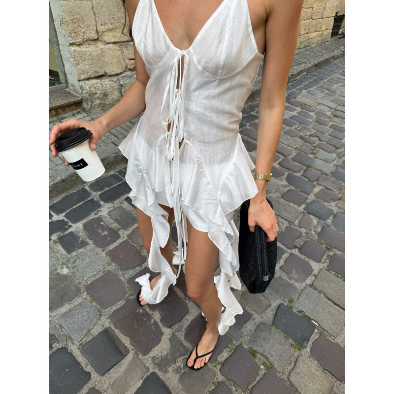 Damen ärmelloses Strandkleid mit Schnürung und schwingendem Saum Mirla-Eva Jonsson