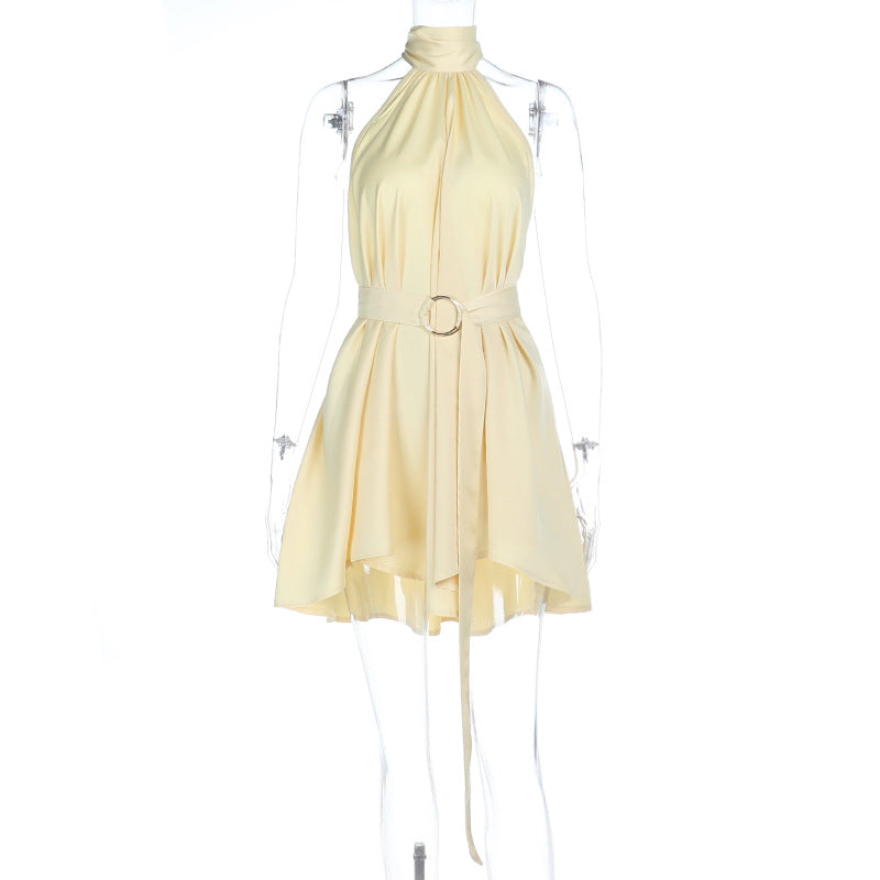 Damen ärmelloses Wickelkleid mit hochgeschlossenem Kragen und Gürtel Mirla-Eva Jonsson