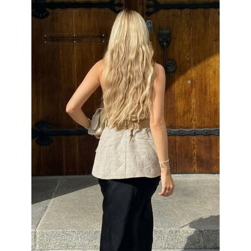 Damen ärmlös Blazer med knytbälte och hög midja Mirla-Eva Jonsson