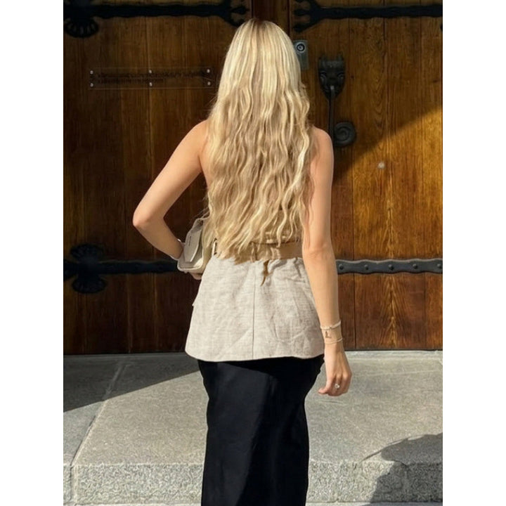 Damen ärmlös Blazer med knytbälte och hög midja Mirla-Eva Jonsson