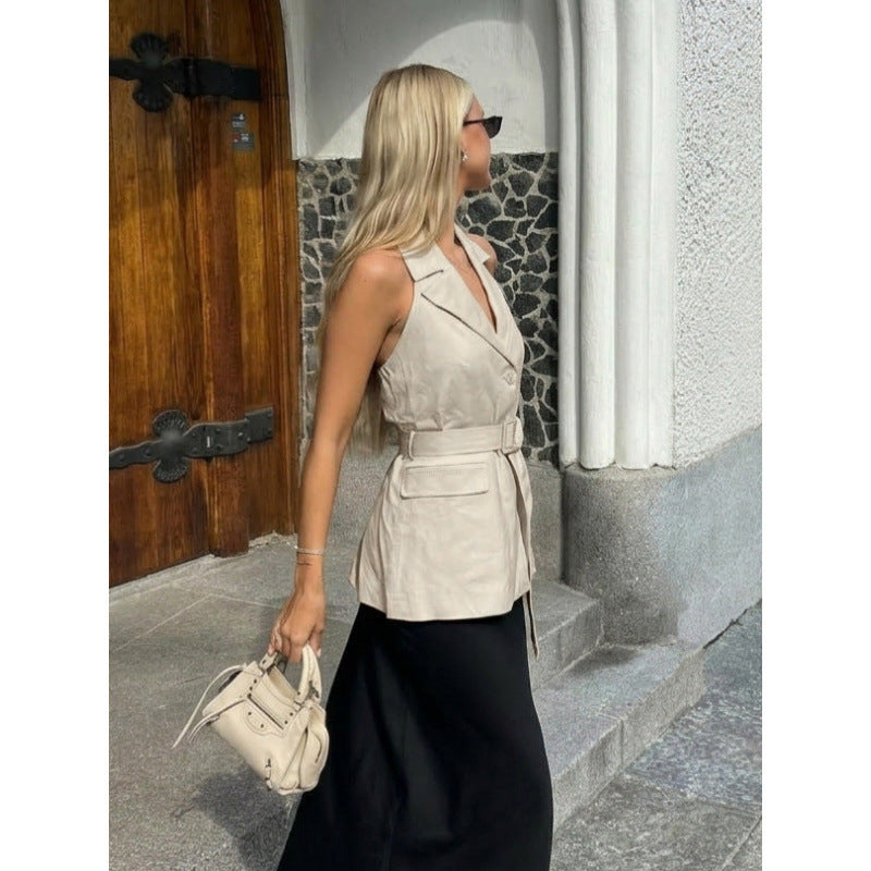 Damen ärmlös Blazer med knytbälte och hög midja Mirla-Eva Jonsson
