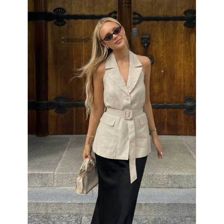 Damen ärmlös Blazer med knytbälte och hög midja Mirla-Eva Jonsson