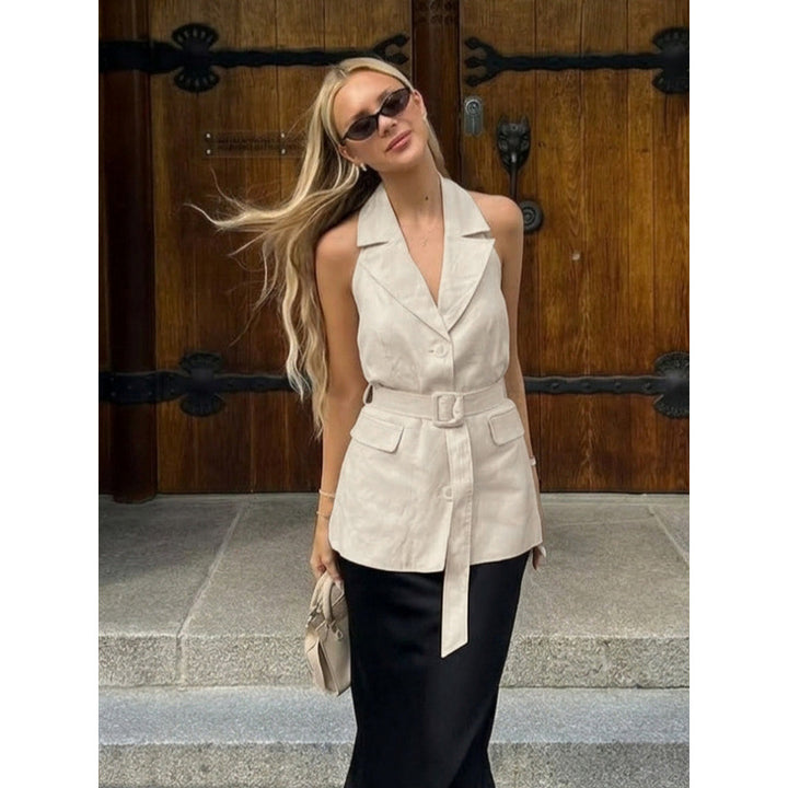 Damen ärmlös Blazer med knytbälte och hög midja Mirla-Eva Jonsson
