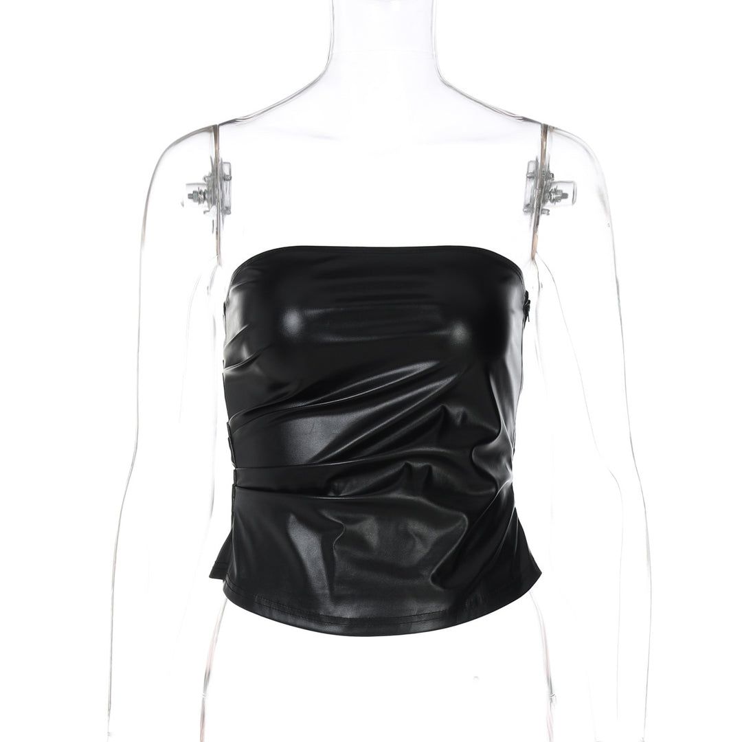 Damen ärmlös Satin-Topp med elegant rynkelement Mirla-Eva Jonsson