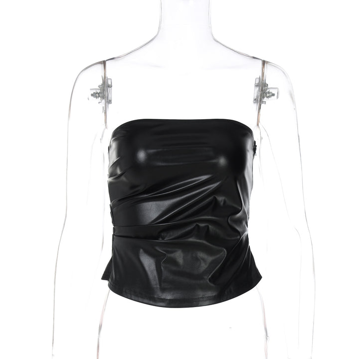 Damen ärmlös Satin-Topp med elegant rynkelement Mirla-Eva Jonsson