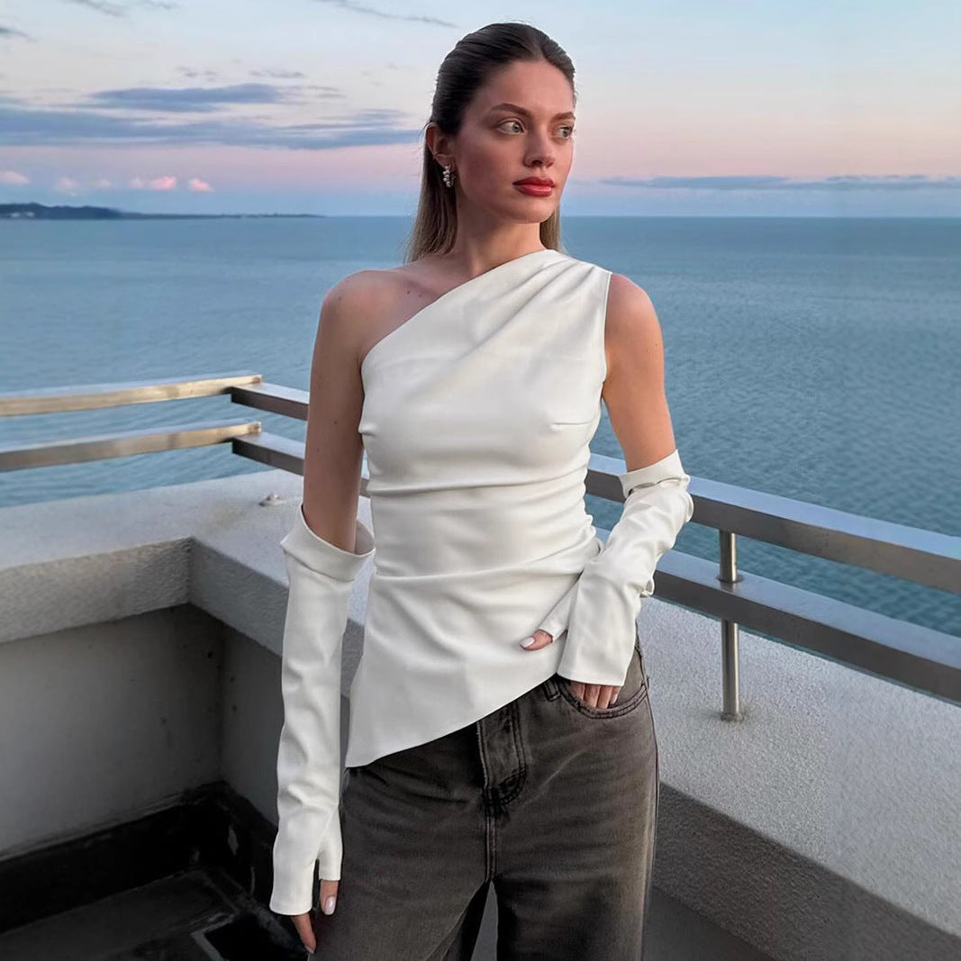 Damen asymmetrisk topp med långa ärmar Mirla-Eva Jonsson