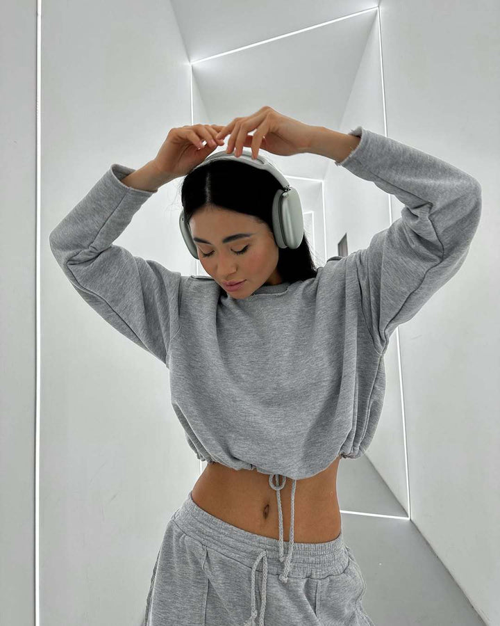 Damen avslappnad Crop-Top med resår och volangärmar Mirla-Eva Jonsson