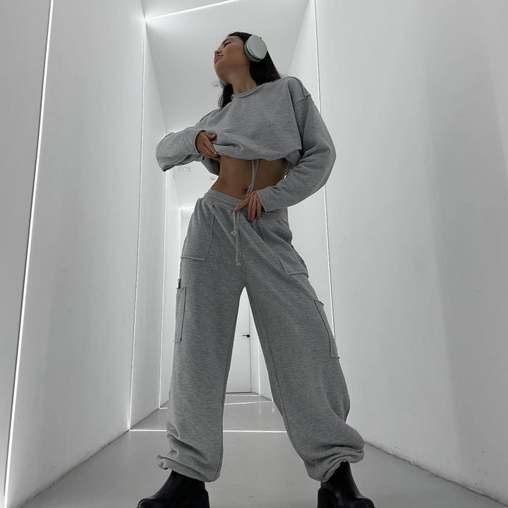 Damen avslappnad Crop-Top med resår och volangärmar Mirla-Eva Jonsson