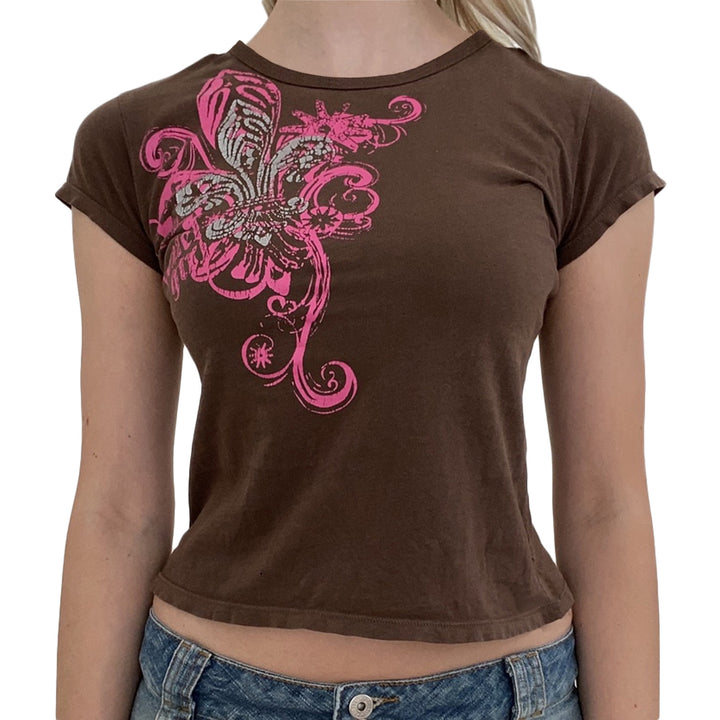 Damen avslappnad grafik-crop-top med rundhals-uttning Mirla-Eva Jonsson