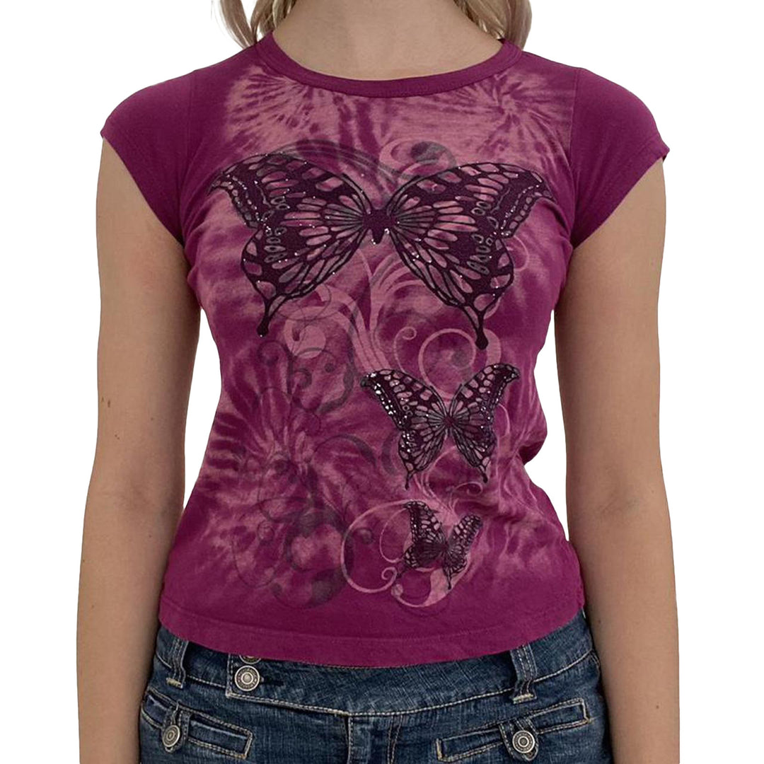 Damen avslappnad grafik-crop-top med rundhals-uttning Mirla-Eva Jonsson