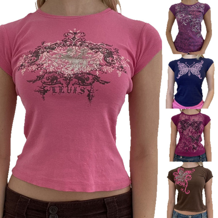 Damen avslappnad grafik-crop-top med rundhals-uttning Mirla-Eva Jonsson