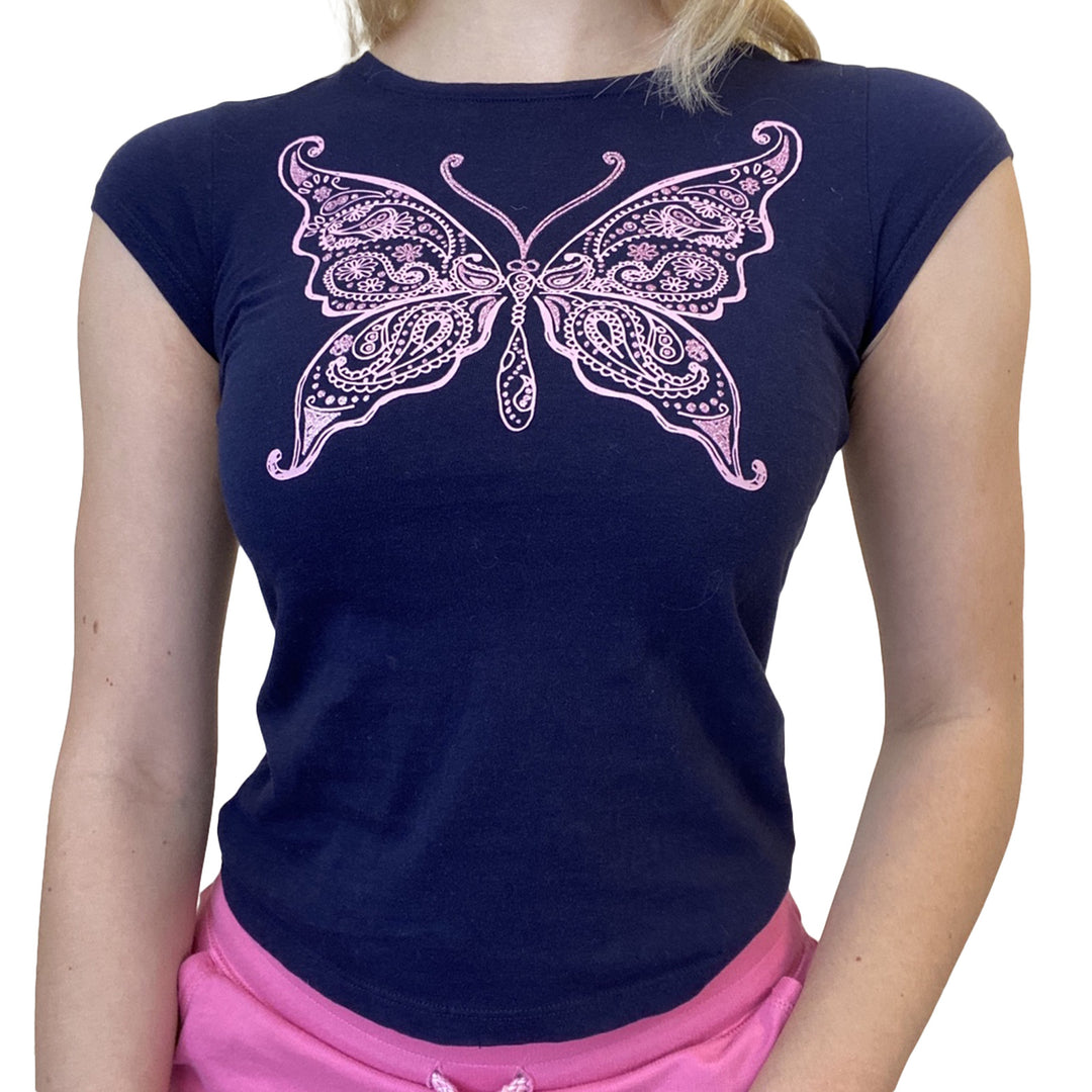 Damen avslappnad grafik-crop-top med rundhals-uttning Mirla-Eva Jonsson