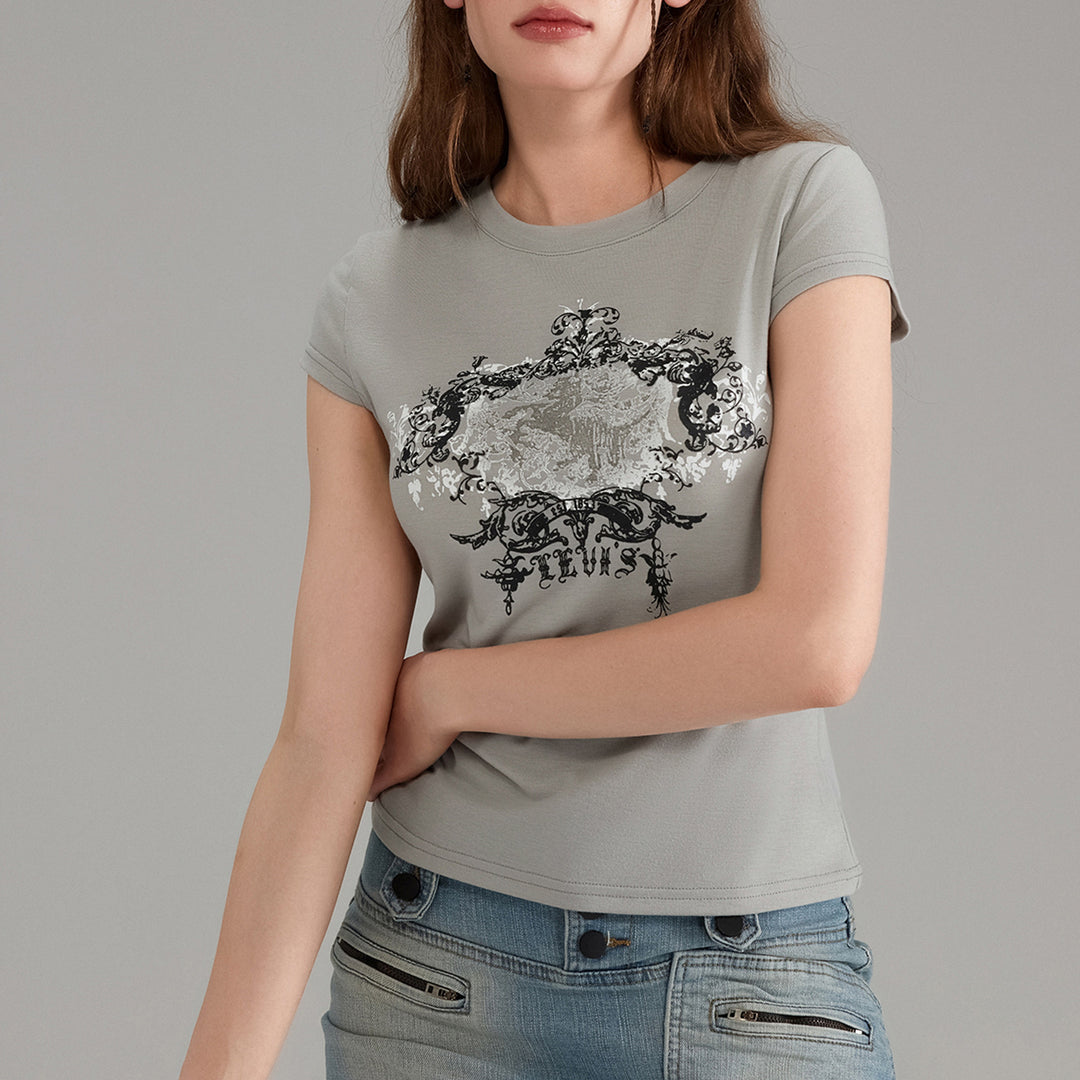 Damen avslappnad grafik-crop-top med rundhals-uttning Mirla-Eva Jonsson