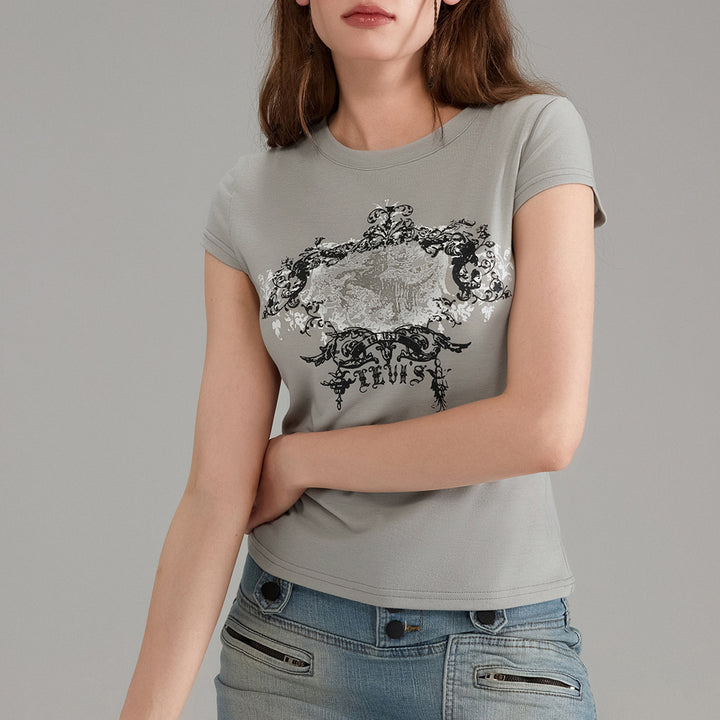 Damen avslappnad grafik-crop-top med rundhals-uttning Mirla-Eva Jonsson