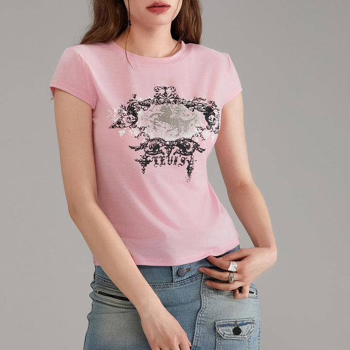 Damen avslappnad grafik-crop-top med rundhals-uttning Mirla-Eva Jonsson