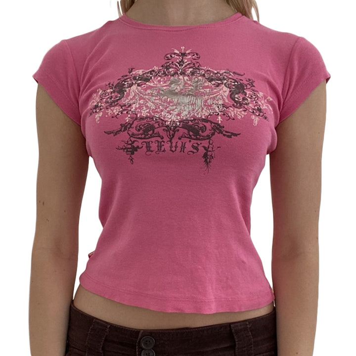 Damen avslappnad grafik-crop-top med rundhals-uttning Mirla-Eva Jonsson