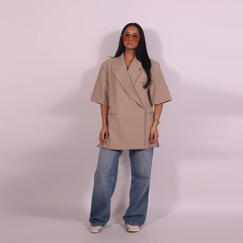 Damen avslappnad högkvalitativ oversized set med kortärmad jacka och shorts Mirla-Eva Jonsson