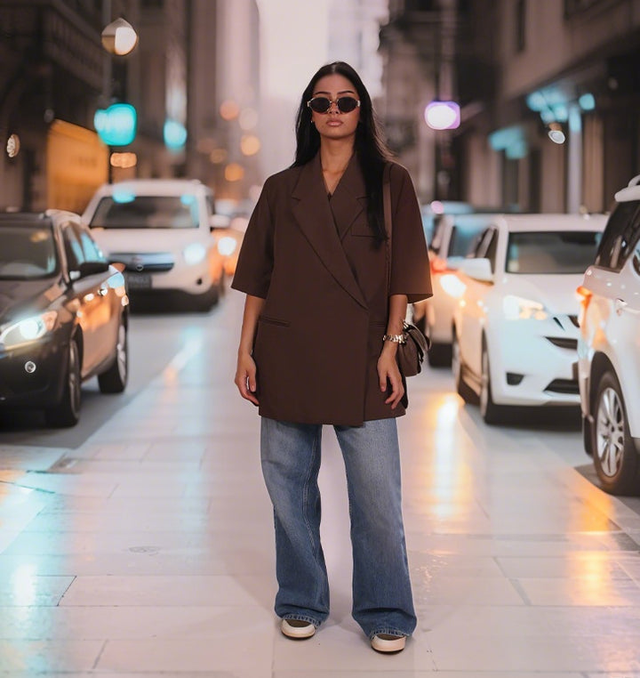 Damen avslappnad högkvalitativ oversized set med kortärmad jacka och shorts Mirla-Eva Jonsson