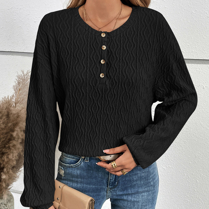 Damen avslappnad långärmad Henley-topp i strukturerat material Eva Jonsson-Eva Jonsson