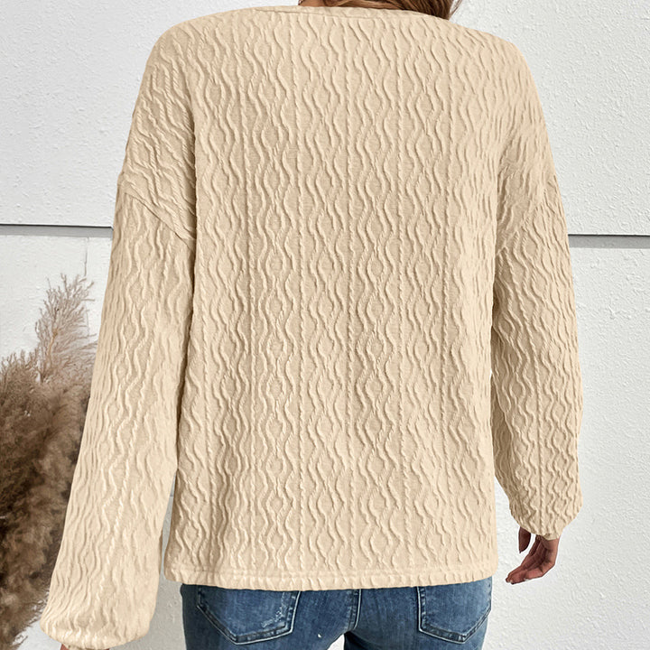 Damen avslappnad långärmad Henley-topp i strukturerat material Eva Jonsson-Eva Jonsson