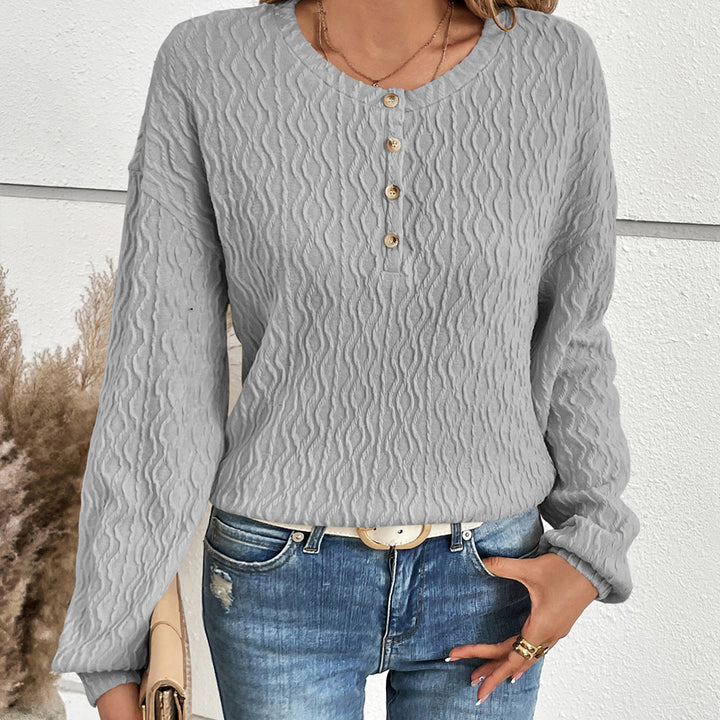 Damen avslappnad långärmad Henley-topp i strukturerat material Eva Jonsson-Eva Jonsson