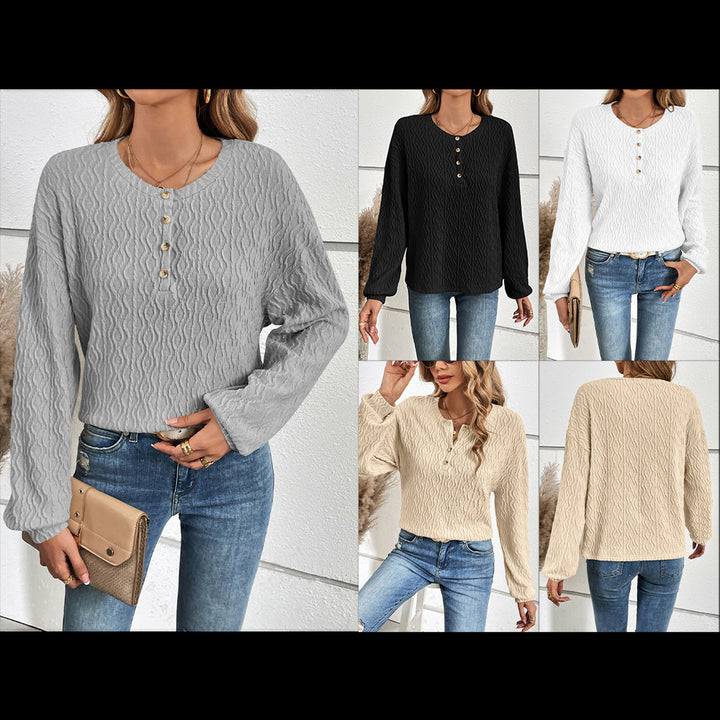 Damen avslappnad långärmad Henley-topp i strukturerat material Eva Jonsson-Eva Jonsson