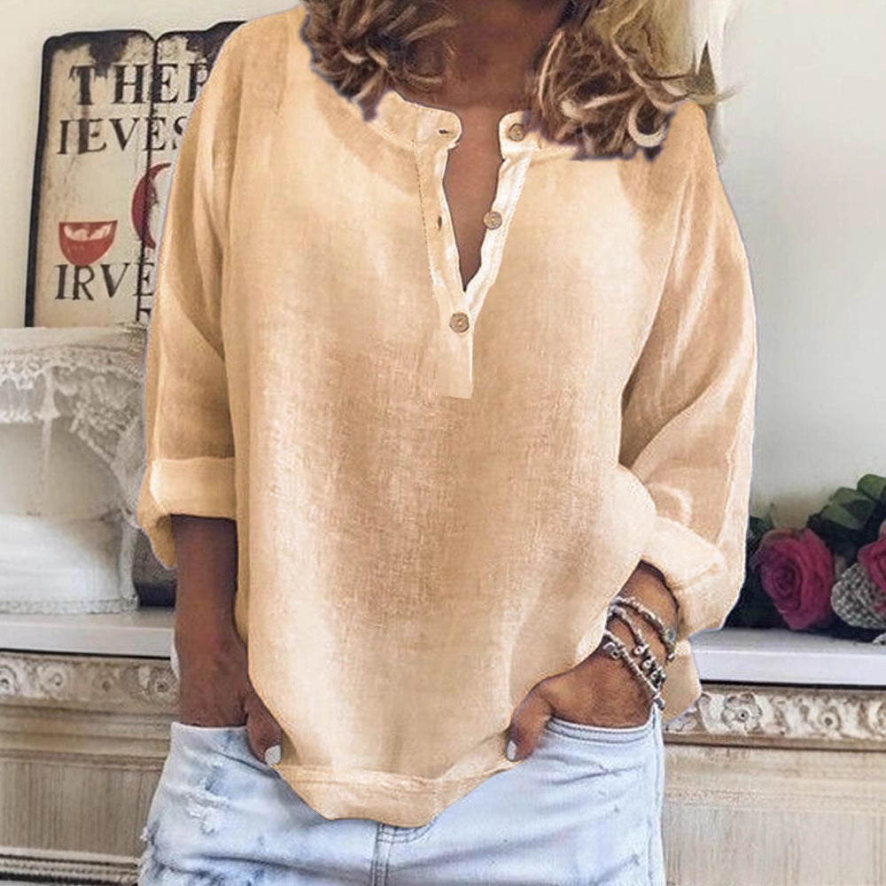 Damen avslappnad linneblus med knappslå Mirla-Eva Jonsson