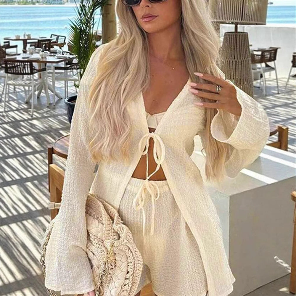 Damen avslappnad set med långärmad blus och shorts Mirla-Eva Jonsson
