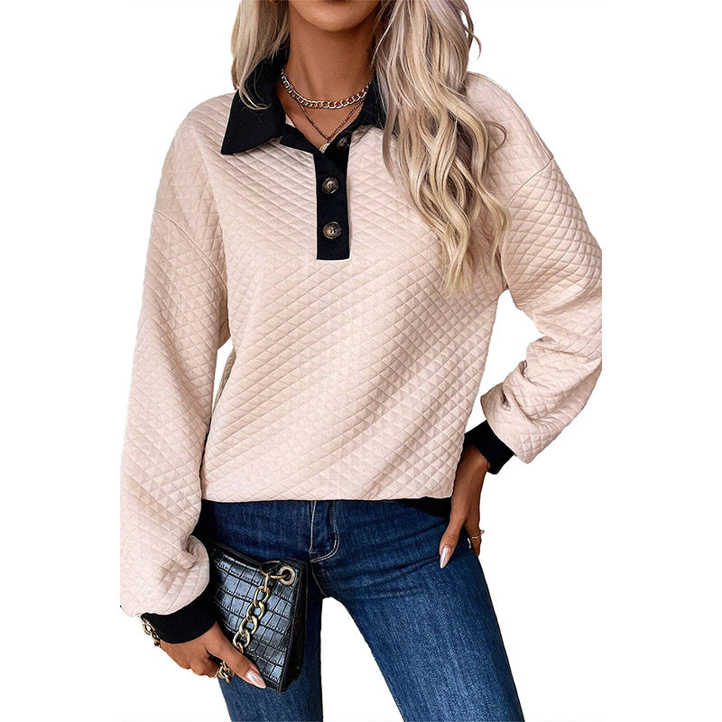 Damen avslappnad sweatshirt med klassisk polo-krage och knappdetaljer Mirla-Eva Jonsson