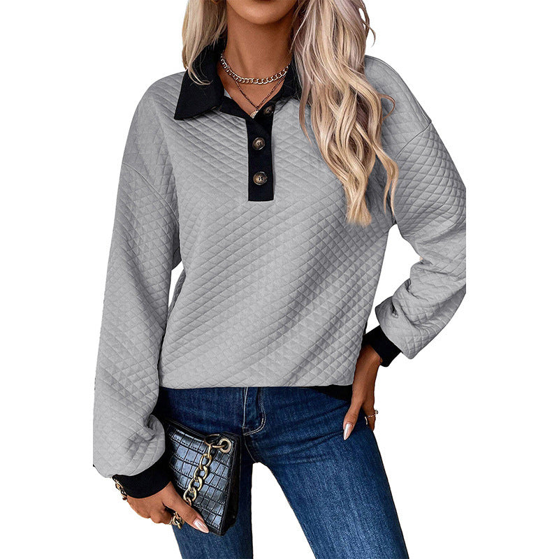 Damen avslappnad sweatshirt med klassisk polo-krage och knappdetaljer Mirla-Eva Jonsson