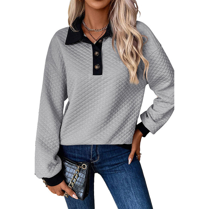 Damen avslappnad sweatshirt med klassisk polo-krage och knappdetaljer Mirla-Eva Jonsson