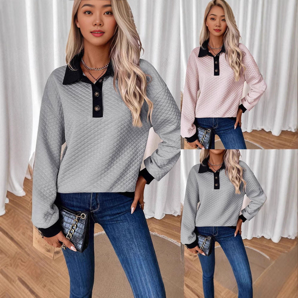 Damen avslappnad sweatshirt med klassisk polo-krage och knappdetaljer Mirla-Eva Jonsson