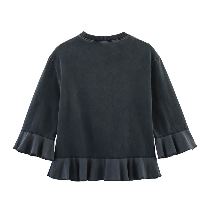 Damen avslappnad t-shirt med flytande volang och rund halsringning Mirla-Eva Jonsson