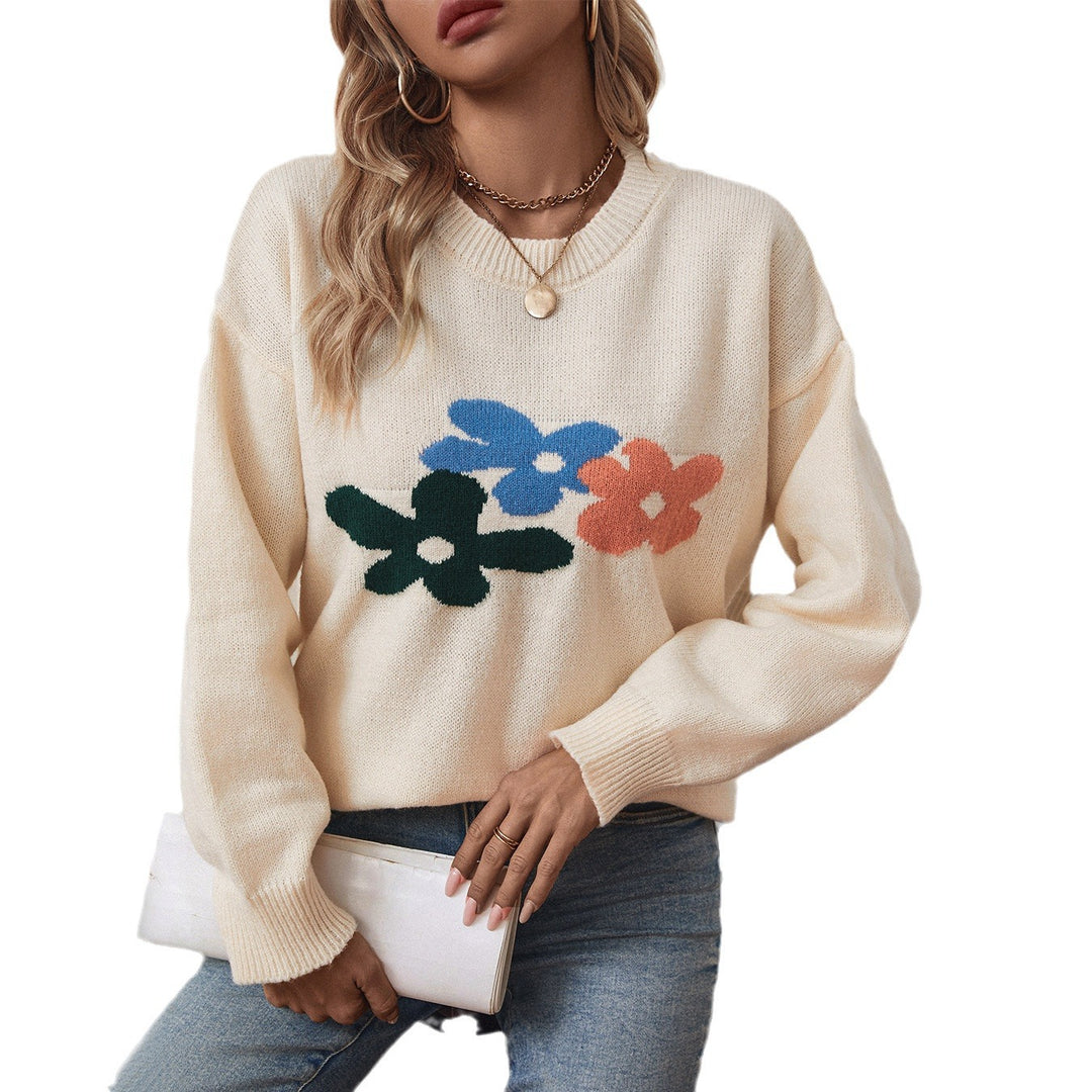 Damen avslappnad tröja med blommönster och rund hals Mirla-Eva Jonsson
