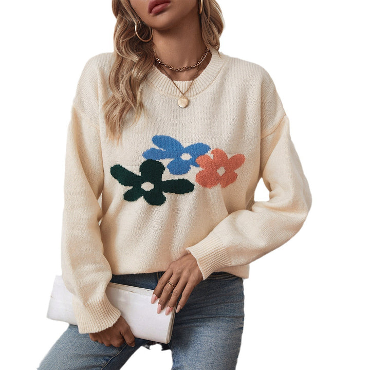 Damen avslappnad tröja med blommönster och rund hals Mirla-Eva Jonsson